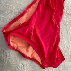 Victoria Secret salmon orange high waisted swimbottoms.Size L very gently worn.